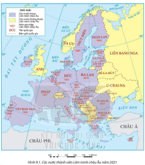 Hình 9.1: Các nước thành viên Liên minh châu Âu năm 2021