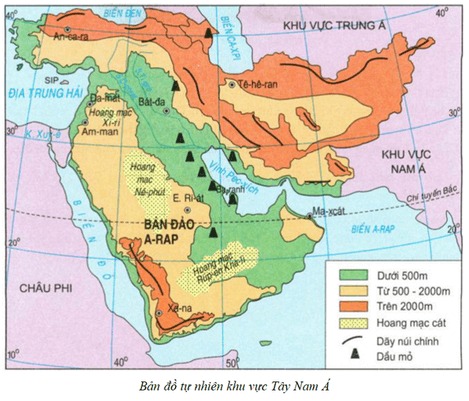 Bản đồ tự nhiên khu vực Tây Nam Á