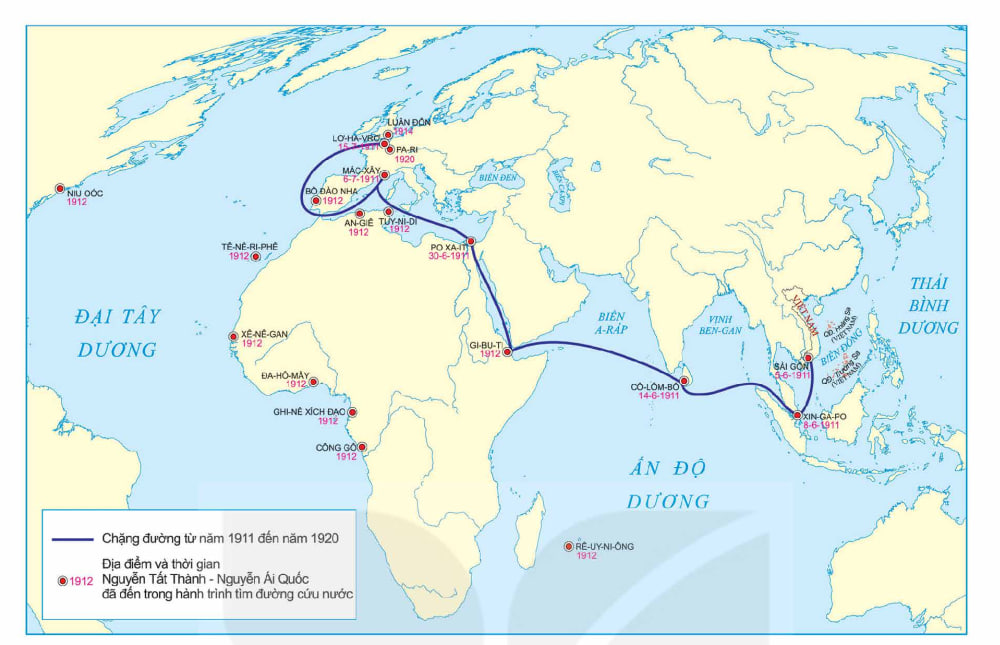 Lược đồ hành trình tìm đường cứu nước của Nguyễn Ái Quốc(1911 - 1920)