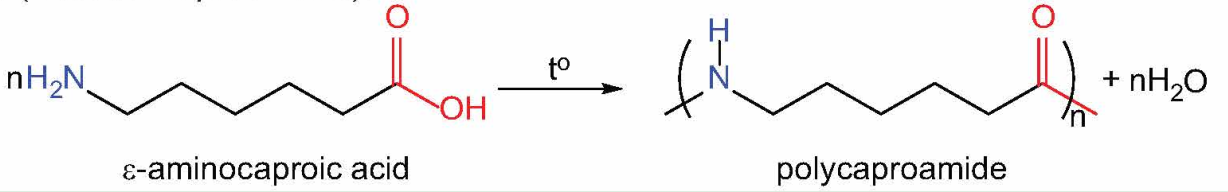 Phản ứng trùng ngưng tổng hợp polycaproamide (capron) từ 6-aminohexanoic acid (ε-aminocaproic acid)