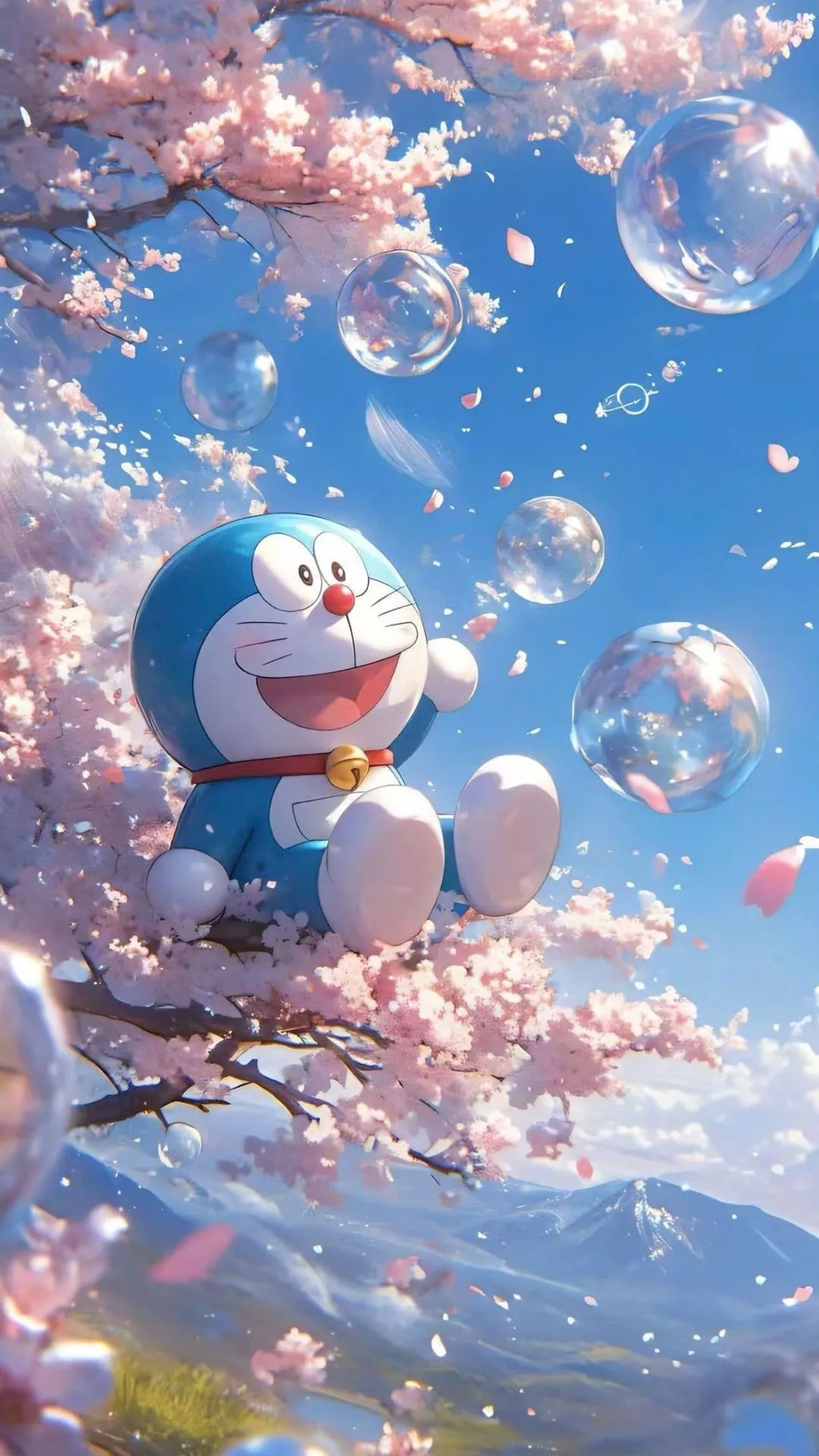 hình nền điện thoại doraemon cute nền xanh