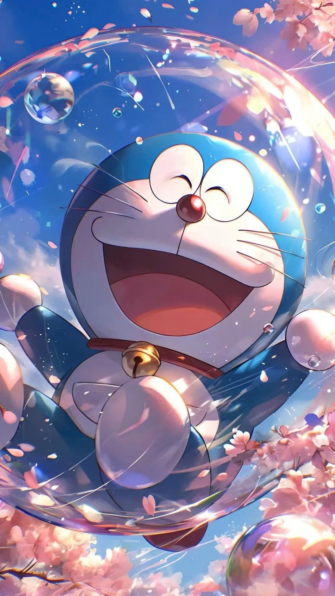 hình nền điện thoại doraemon bên hoa anh đào