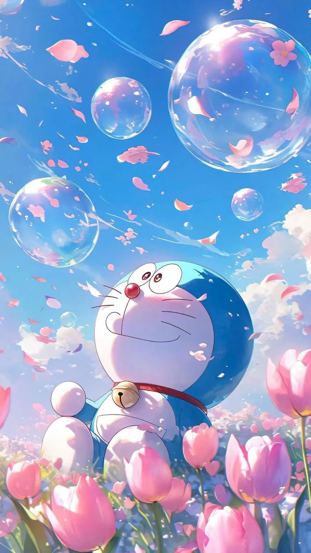 hình nền điện thoại doraemon với hoa tulip