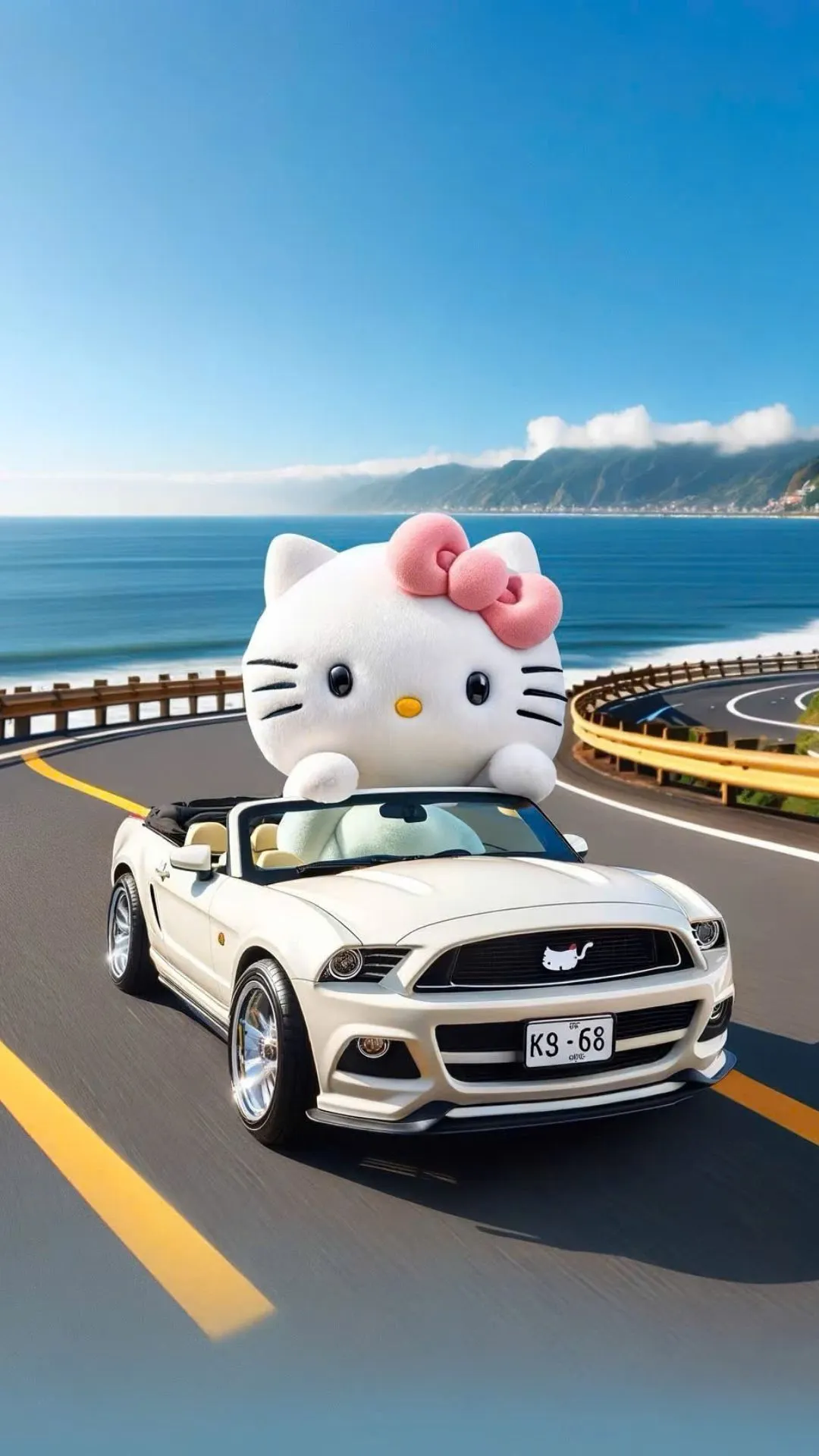 hình nền điện thoại hello kitty lái ô tô