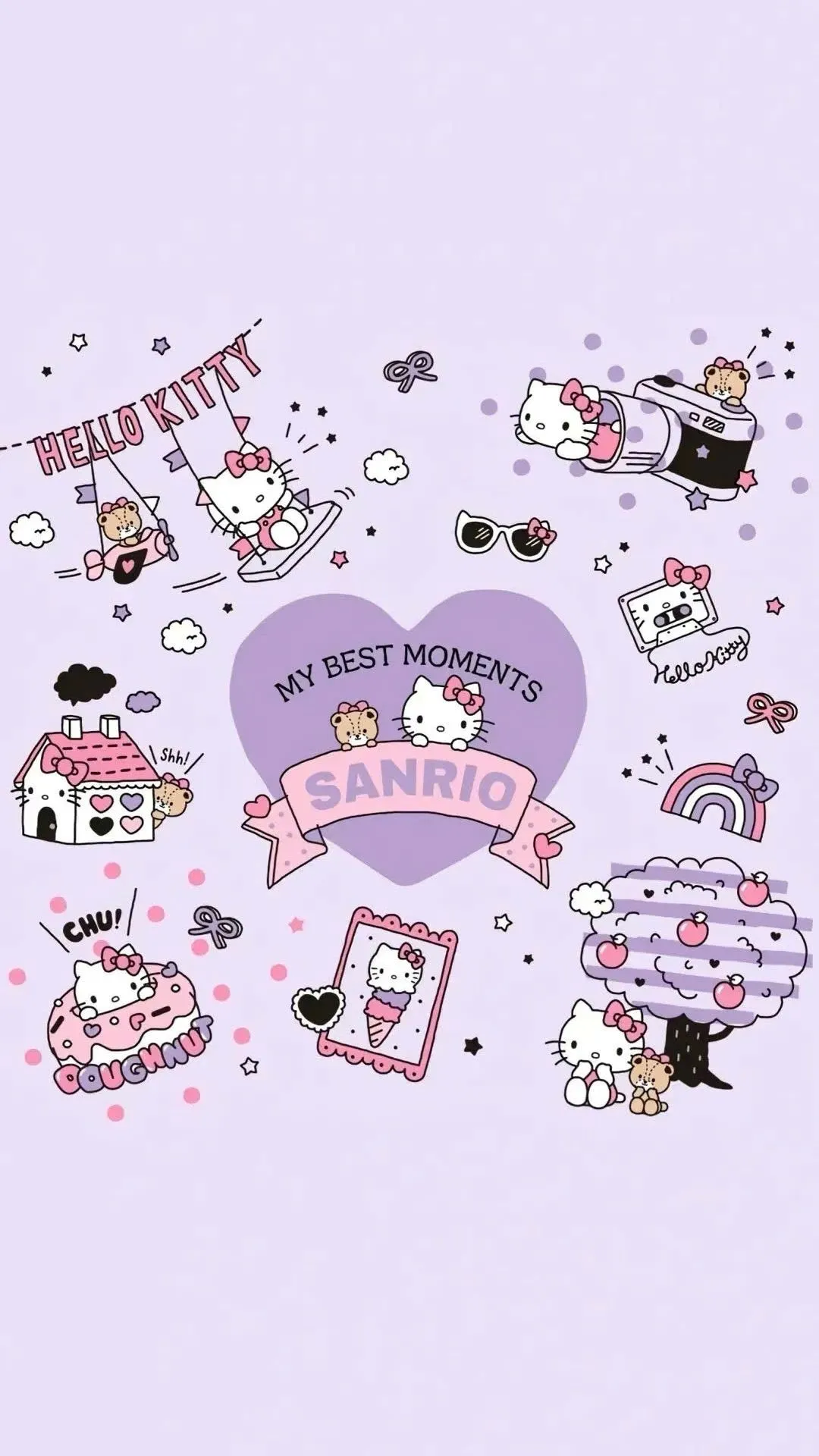 hình nền Hello Kitty nền tím dễ thương cho điện thoại