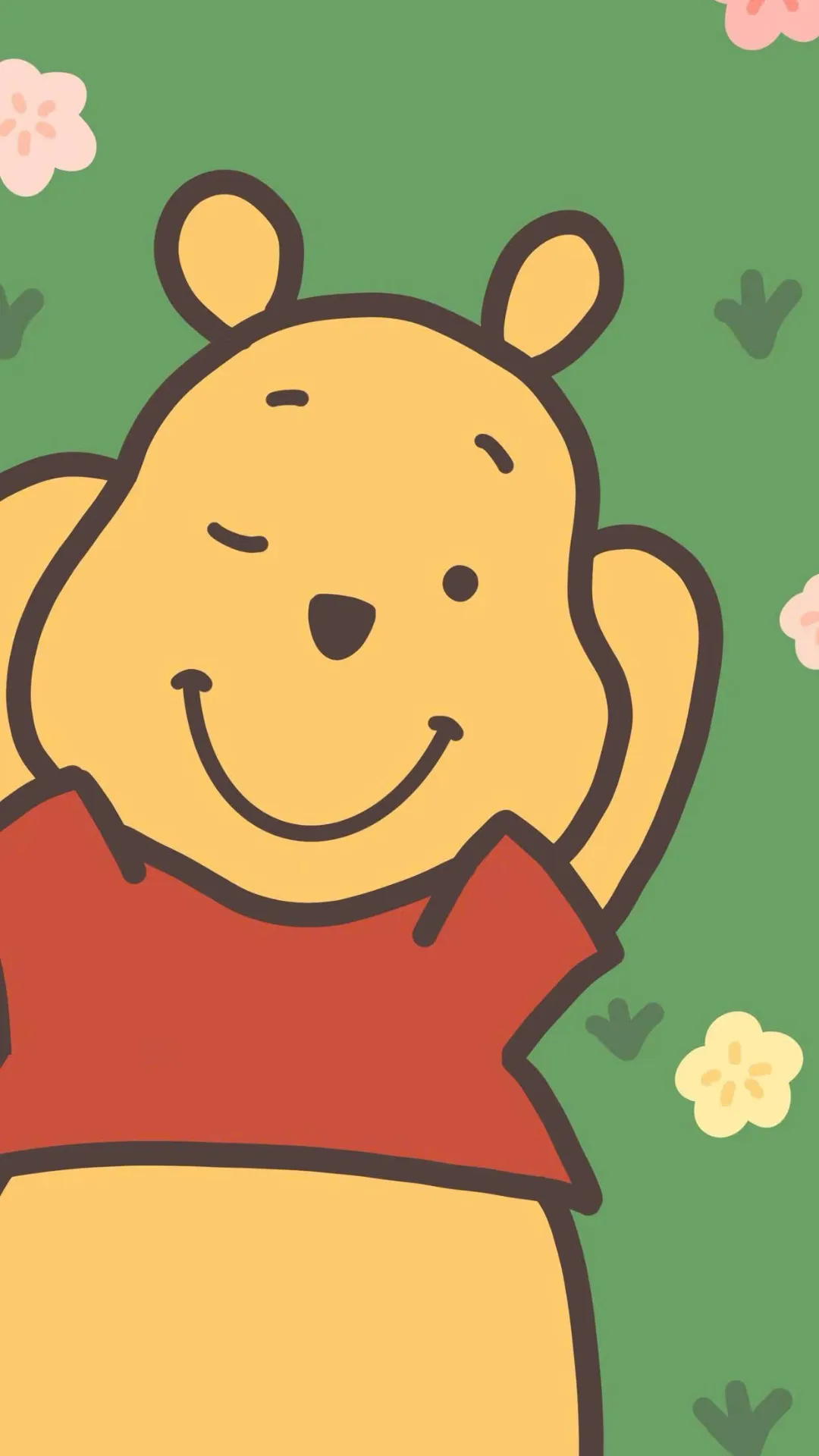 hình nền gấu Pooh cute siêu ngộ nghĩnh nằm trên bãi cỏ xanh mướt