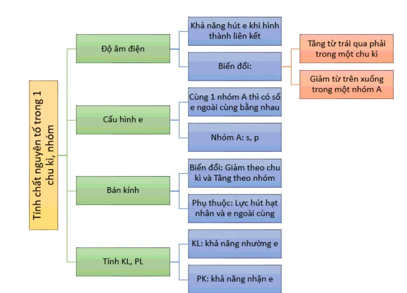 Sơ đồ tư duy hóa 10 bài 6: Xu hướng biến đổi một số tính chất của nguyên tử các nguyên tố trong một nhóm