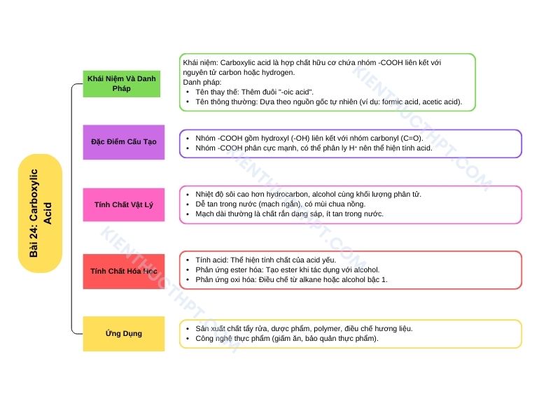 sơ đồ tóm tắt Bài 24: Carboxylic acid