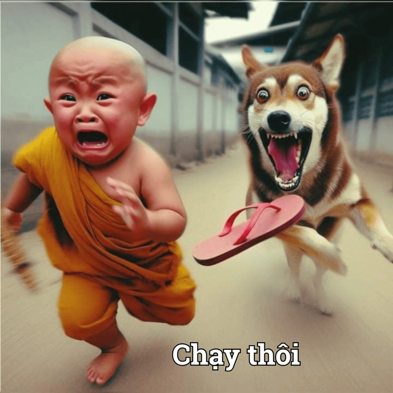 Meme chạy mất dép