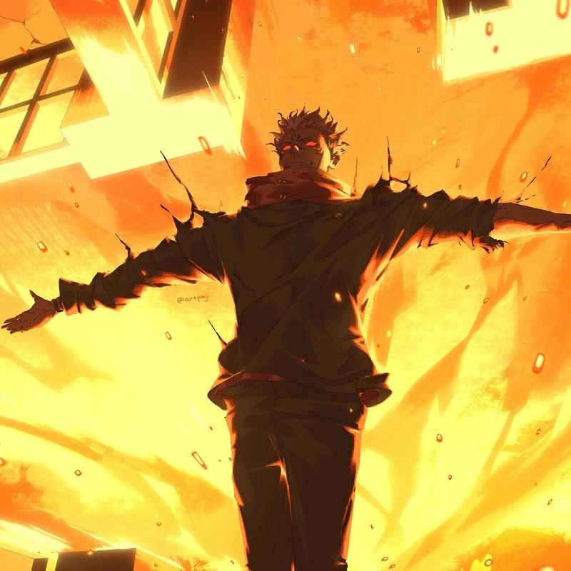 hình ảnh anime sukuna rực lửa